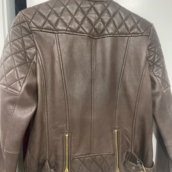 MICHAEL KORS BROWN LEATHER QUILTED MISSY NOTO JACKET 10/10 CONDITION - Picture 5 of 10